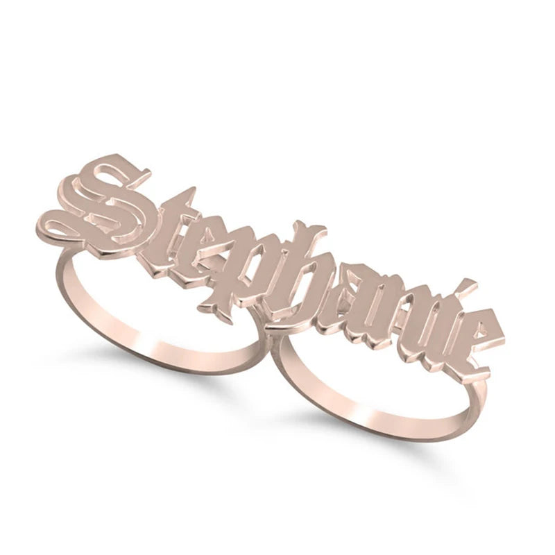 New Personalized Two Finger Ring Custom Name Stainless Steel Rings for Women Brass Knuckles Marriage Rings Couple Jewelry Gift