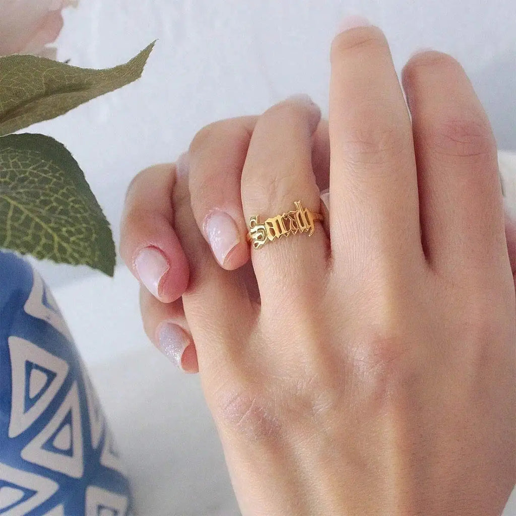 Custom Name Ring For Women Men Adjustable Stainless Steel Gold Plated Personalized Jewelry Gift