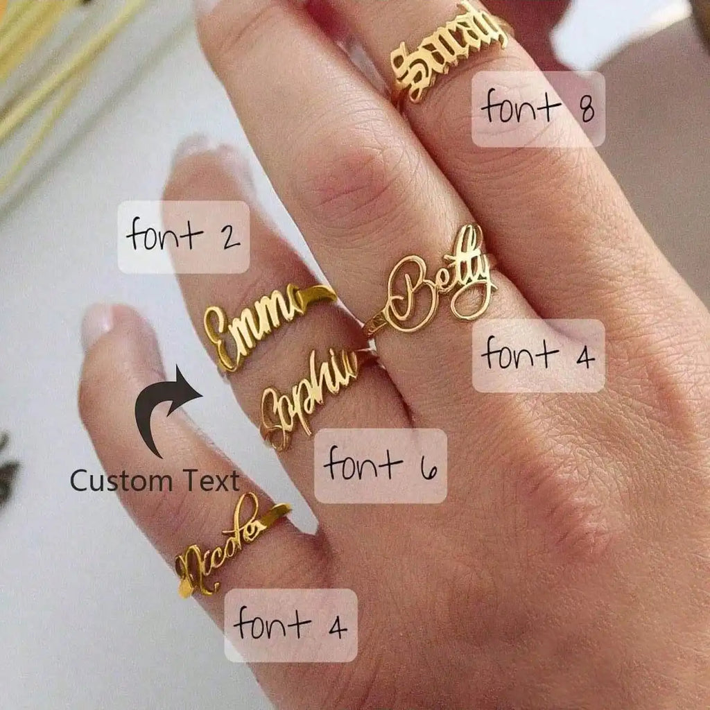 Custom Name Ring For Women Men Adjustable Stainless Steel Gold Plated Personalized Jewelry Gift