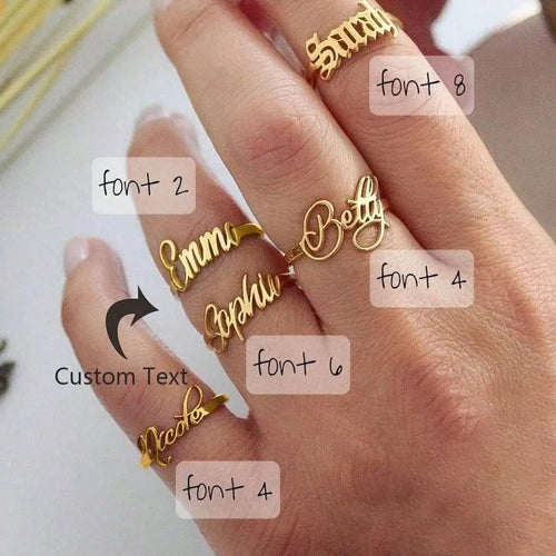 Custom Name Ring For Women Men Adjustable Stainless Steel Gold Plated Personalized Jewelry Gift